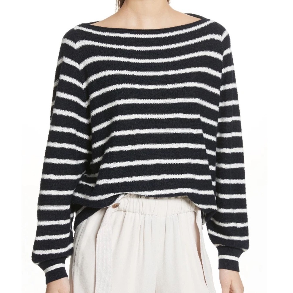 Vince Striped Boat Neck Long Sleeve Cotton Sweater Top Womens Size S